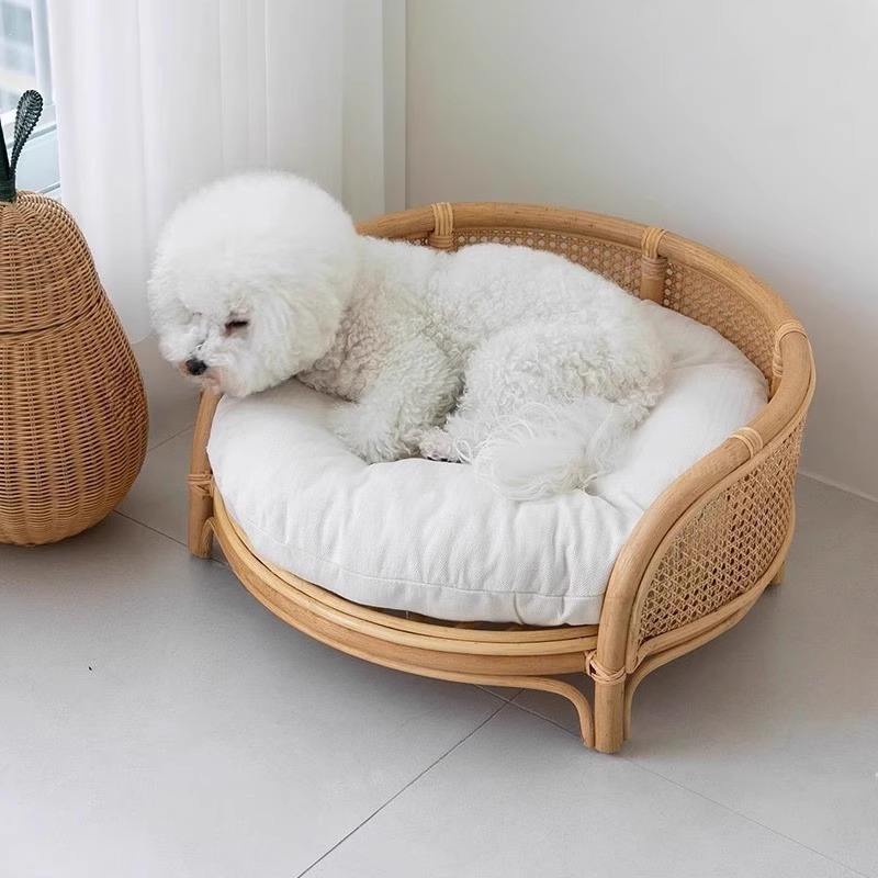 Natural rattan woven dog cat pet bed Teddy dog bed Princess bed